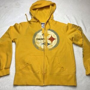Pittsburgh Steelers women’s small yellow zip up hoodie with distressed print